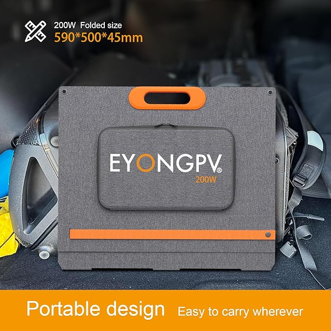 EYONGPV 200W Foldable Solar Panel, 26% HPBC Cells, IP65 Waterproof Portable Solar Charger with 30A Anderson Output & 4.5m Cable, for RV, Camping, Outdoor Power Stations
