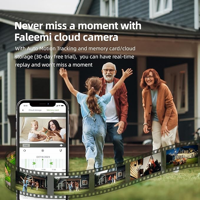 2K WiFi Security Camera for Home with Cell Phone App Control, Color Night Vision, Ai Motion Detection, Auto Tracking, 2 Way Audio, Waterproof, Local/Cloud Storage, Compatible with Alexa