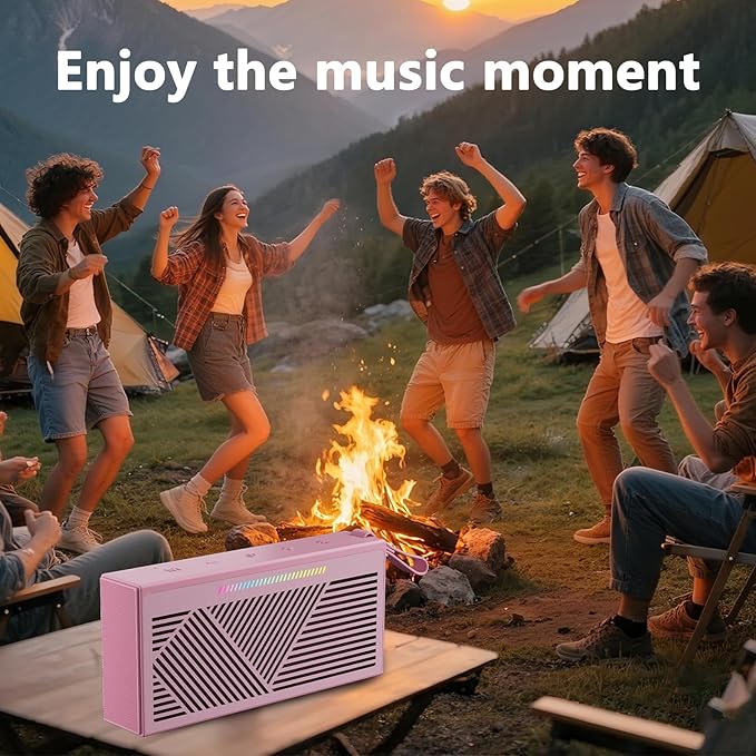 Bluetooth Speaker, Portable Wireless Bluetooth Speakers with HD Sound, IPX5 Waterproof Speaker with RGB LED Lights, Bluetooth5.3, TWS Pairing, Long Playtime, for Home/Party/Outdoor/Beach/Bathroom