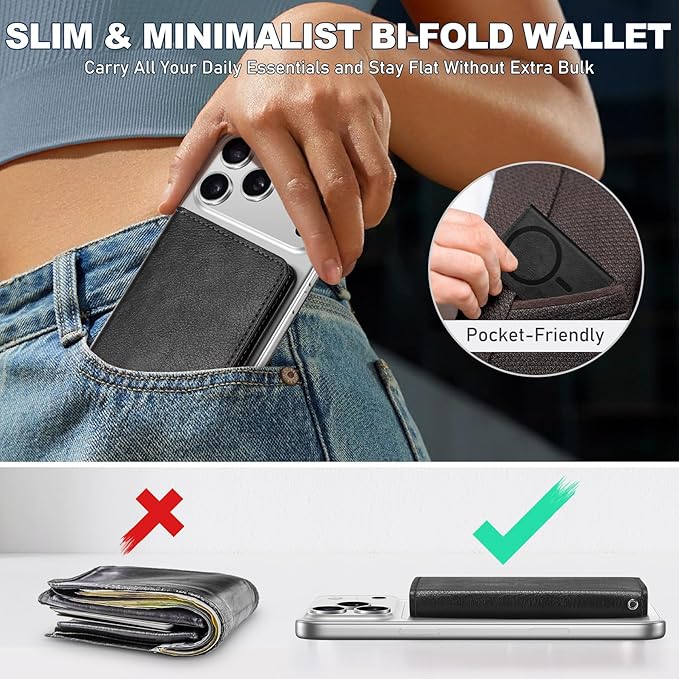 TUCCH for Magsafe Wallet, 6 Card Holders with [ID Window] [RFID Blocking] for iPhone 17/16/15/14/13/12/Pro/Pro Max/Air/Plus Series, PU Leather Magnetic Card Wallet for Men Women, Textured Black