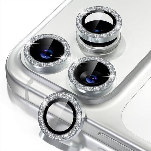 Misea Compatible for iPhone 17 Pro/iPhone 17 Pro Max Camera Lens Protector Bling, 9H Tempered Glass Camera Cover Screen Protector Metal Individual Ring Decoration Accessories, Silver Glitter