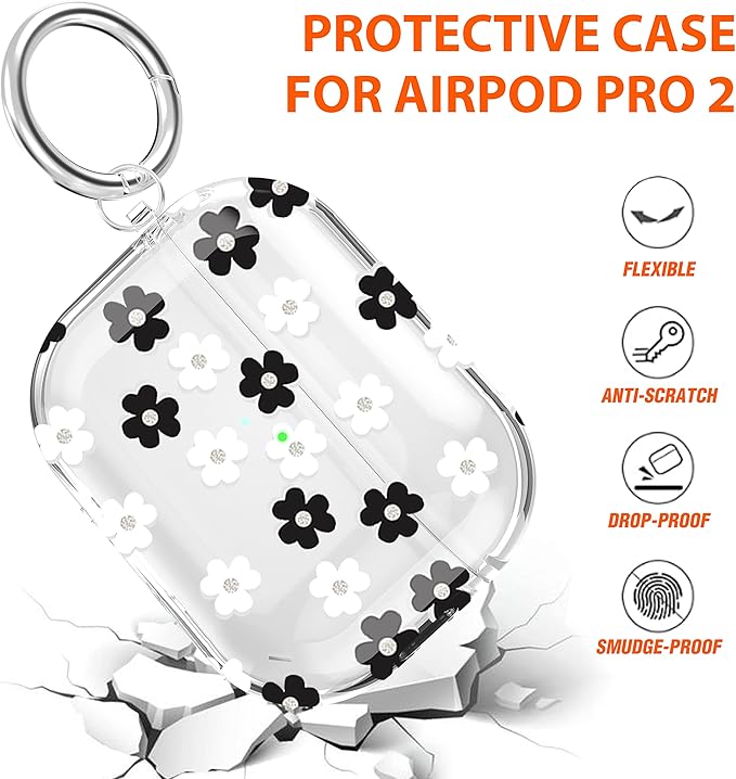 Maxjoy for AirPods Pro 2nd Generation Case, Clear AirPods Pro 2 Case for Women Girly Cute Protective AirPod Pro 2 Cover with Keychain Strap for AirPod Pro 2nd Gen Cover 2023/2022, Floral