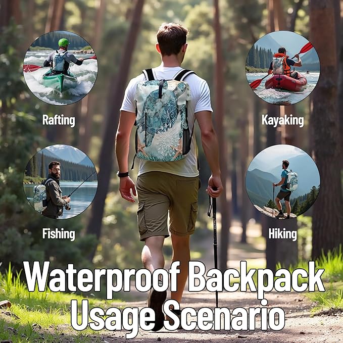 Waterproof Dry Bag Marine Dry Bags for Kayaking Hiking Sea Turtle Nautical Starfish Backpack Roll-Top Closure Bag - Backpack Waterproof Phone Case 5L