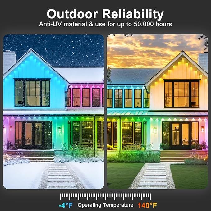 Permanent Outdoor Lights,500FT RGB Eave Light,IP67 Waterproof Lighting for House,Smart LED with App/Remote Control for Outdoor Decor,Garden Decor,Party,Holiday