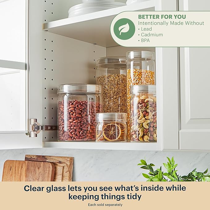 Pyrex 4-Pack Glass Canister Set - Dry Food Storage Containers with Lids for Kitchen and Pantry Organization