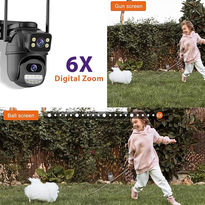 Security Camera Outdoor 2.4G WiFi PTZ Outdoor Camera Dual Lens Home Security Cameras Linkage 360°View 4MP Plug-in Cable Two-Way Talk,AI Detection,Full-Color Night Vision,Auto Tracking,24/7 Recording