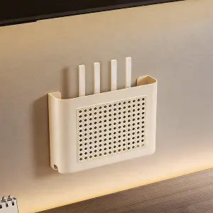 Router Wall Mount, Perforated Ventilated Modem Shelf Router Storage Box with Antenna Slots, No-Drill Router Hider for WiFi Router, Modem and Cable Management(11.8in)