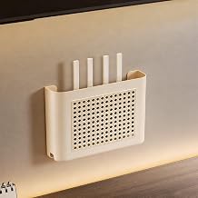 Router Wall Mount, Perforated Ventilated Modem Shelf Router Storage Box with Antenna Slots, No-Drill Router Hider for WiFi Router, Modem and Cable Management(11.8in) - Image 1
