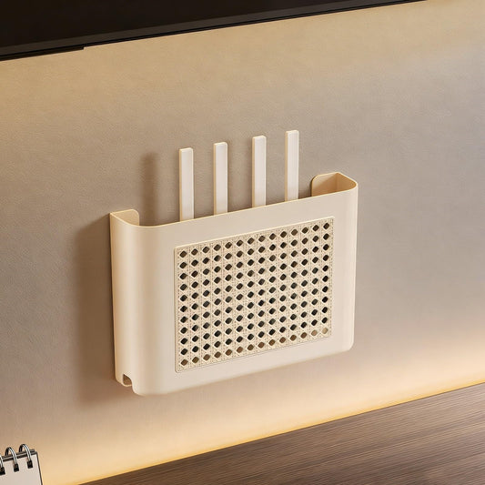 Router Wall Mount, Perforated Ventilated Modem Shelf Router Storage Box with Antenna Slots, No-Drill Router Hider for WiFi Router, Modem and Cable Management(11.8in)