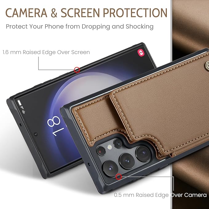 Bemal for Samsung Galaxy S23 Ultra Wallet Case with Card Holder, RFID Blocking, Shockproof Leather Kickstand for Men and Women, Durable Protective Phone Cover for 6.8", Brown