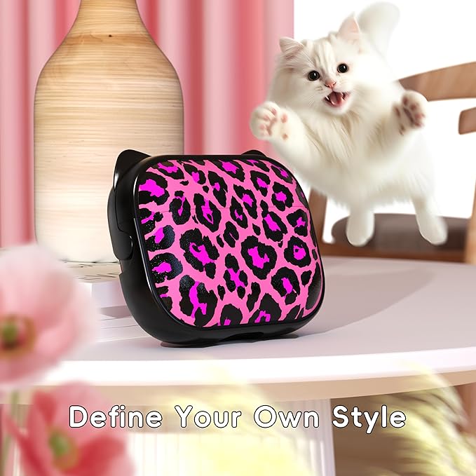 for AirPods Pro 2 Case with Cleaning Kit, Cute Cat Ear Print Design & Cute Buckle for Girls, Phone Holder & Top Safe Lock Buckle Design for AirPods Pro 2nd/1st Gen case, Rose Leopard