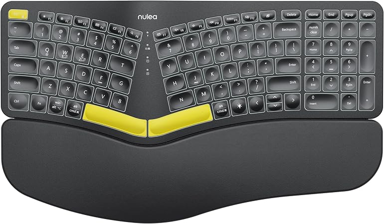 Nulea Ergonomic Split Keyboard Wireless with Wrist Rest 7 Color Backlight