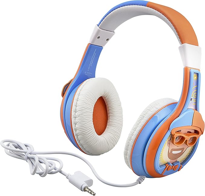 eKids Blippi Kids Headphones with 3.5mm Jack, Wired Headphones with Adjustable Headband and Volume Control, Earphones for School, Home, or Travel (Blippi)