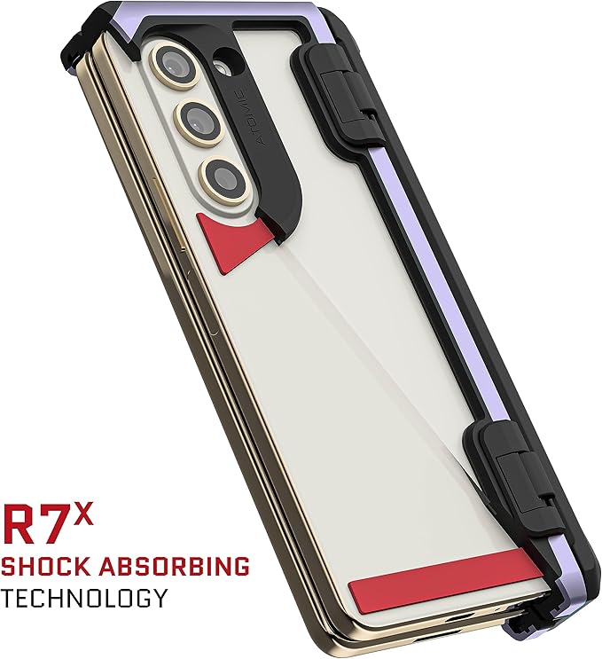 Ghostek ATOMIC slim Samsung Galaxy Fold 5 Case Crystal Clear Back with Aluminum Metal Bumper Premium Rugged Tough Heavy Duty Shockproof Protection Phone Cover Designed for 2023 Z Fold5 (7.6") (Purple)