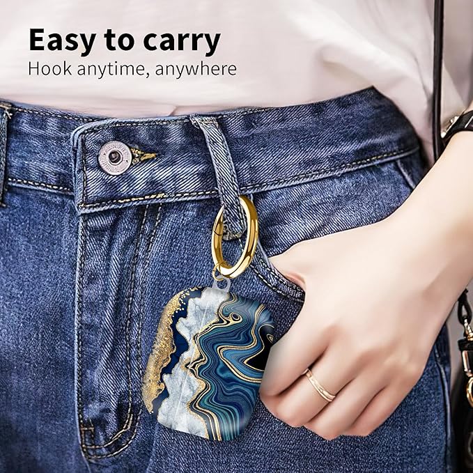 Compatible with Airpod pro 2nd/1st Generation Case Cover with Gold Round Keychain Cute Pattern Hard & Anti Slip Cover for Men Women & Girls（Blue and Gold）