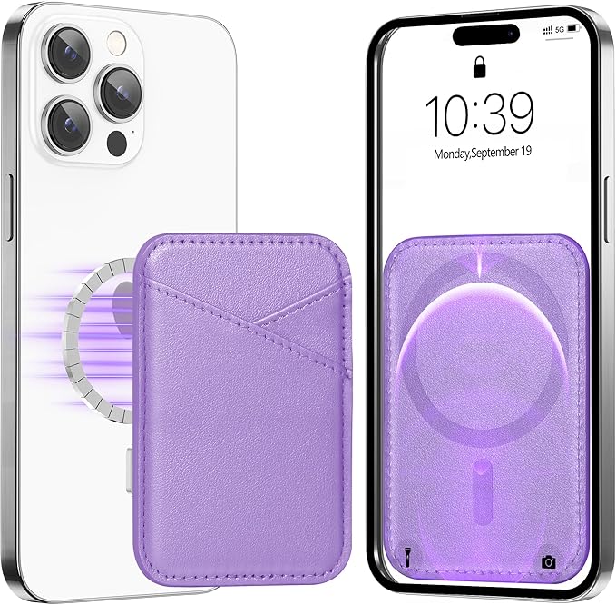 Miroddi for MagSafe Wallet, Strongest Magnetic Card Holder for iPhone 17/16/15/14/13/12 Series, Ultra-Thin Leather Magnetic Phone Wallet with 2 Card Slots, RFID Blocking, No More Falling, Purple