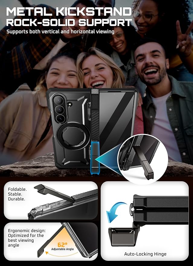 SUPCASE for Samsung Galaxy Z Fold 7 Case with Kickstand (UB Grip), [Built-in Privacy Screen Protector] [Hinge Coverage] Military-Grade Protection Phone Case, Dark