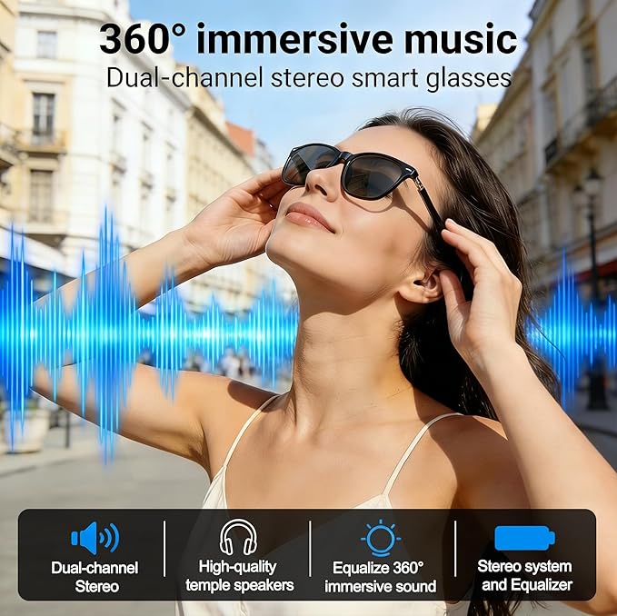 AI Smart Wireless Bluetooth Translation Glasses for Men/Women with Speakers/Bluetooth&140+ Languages Translation Sports/Travel/Drive/Busniess (MK3+AI+Color Change Lenses+Black+Adjustable)