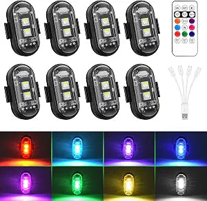 Wireless 8 Pcs RGB LED Aircraft Strobe Lights with Remote Control