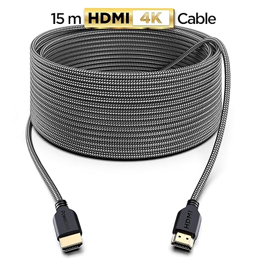 PowerBear 4K Long HDMI Cable 50 ft | High Speed, Braided Nylon & Gold Connectors, 4K @ 60Hz, Ultra HD, 2K, 1080P, ARC & CL3 Rated | for Laptop, Monitor, PS5, PS4, Xbox One, Fire TV, Apple TV