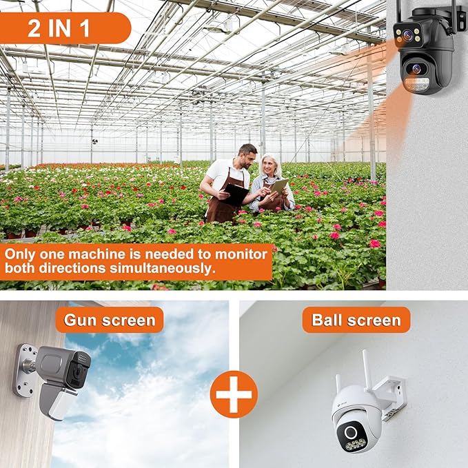 Security Camera Outdoor 2.4G WiFi PTZ Outdoor Camera Dual Lens Home Security Cameras Linkage 360°View 4MP Plug-in Cable Two-Way Talk,AI Detection,Full-Color Night Vision,Auto Tracking,24/7 Recording