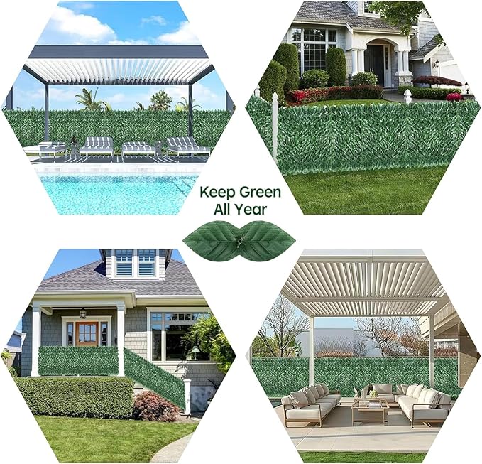 Artificial Ivy Privacy Fence Screen,59"x118" UV-Anti Fake Leaves Plant Vine,Privacy Hedges Wall for Indoor Outdoor Garden Backyard Decor,Color Green Pineapple Leaves