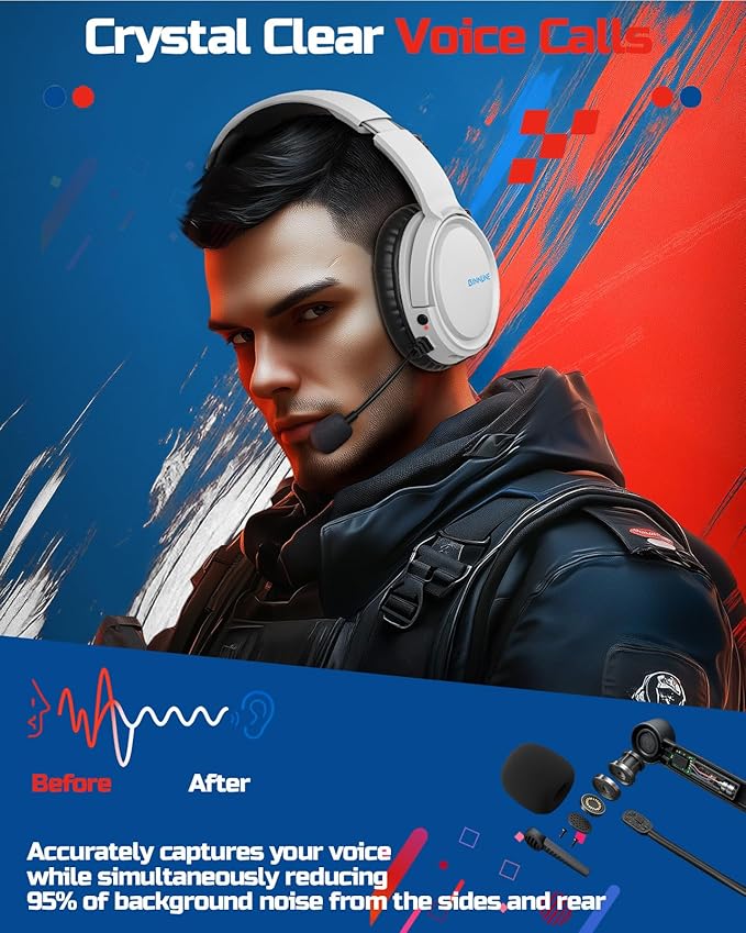 BINNUNE Xbox Wireless Gaming Headset with Mic, Lightweight Over-Ear Comfort for Long Gaming Sessions, Low Latency Wireless + Bluetooth, Flip-to-Mute Noise Cancelling Mic, 50mm Drivers, 40H Battery