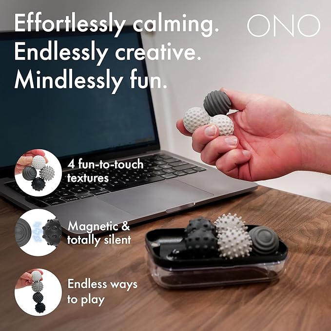 ONO Signets – Silicone Magnetic Balls with Textured Dimples, Bumps, and Waves | Fun to Play with Fidget Toy for Adults | Help Relieve Stress, Anxiety, Tension (Graphite, Set of 4)