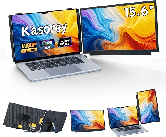 kasorey Laptop Screen Extender, 15.6" FHD 1080P Detachable Laptop Monitor Extender for 13-17.3" Laptop, Plug-Play Portable Laptop Extended Monitor, Slim 0.27" Travel Monitor for Wins/Mac/Android/PS5 - Image 7