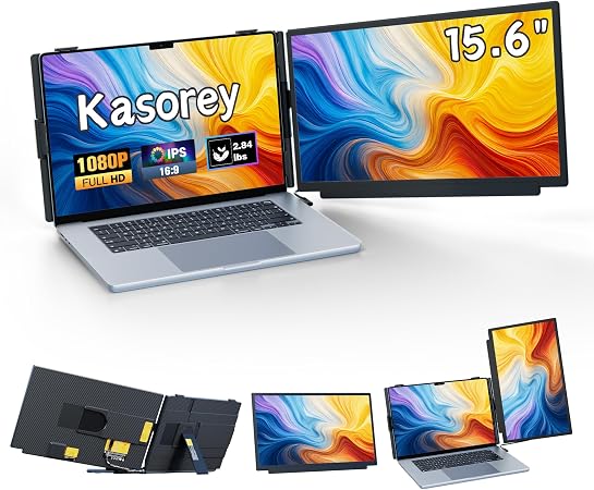 kasorey Laptop Screen Extender, 15.6" FHD 1080P Detachable Laptop Monitor Extender for 13-17.3" Laptop, Plug-Play Portable Laptop Extended Monitor, Slim 0.27" Travel Monitor for Wins/Mac/Android/PS5 - Image 3