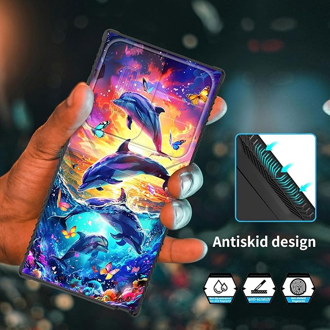for Galaxy S25 Ultra Case Built in Slide Camera Lens Cover,Heavy Duty Shockproof Protection Dual Layer Case for Samsung Galaxy S25 Ultra 6.9" 2025,Dolphins and Butterflies