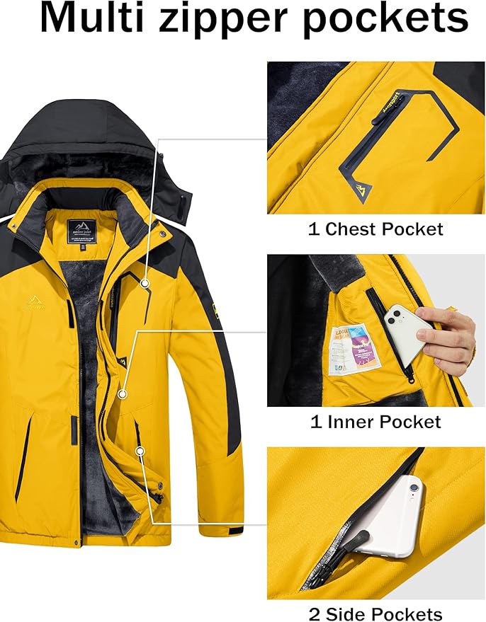 MAGCOMSEN Men's Winter Coats Water Resistant Ski Snow Jacket Warm Fleece Jacket Parka Raincoats With Hood Multi-Pockets