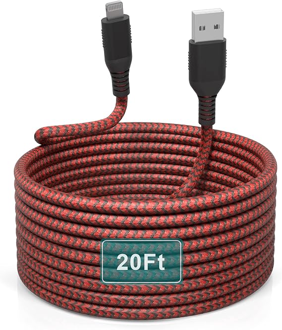 Long iPhone Charger Cord 20FT/6M [Apple MFi Certified]Lightning Cable Extra Long iPhone Charging Cord Nylon Braided Apple Charger Cable 2.4A for iPhone 13 12 11 Pro X XS Max XR/8 Plus/7 Plus/6/6s Plus - Image 7