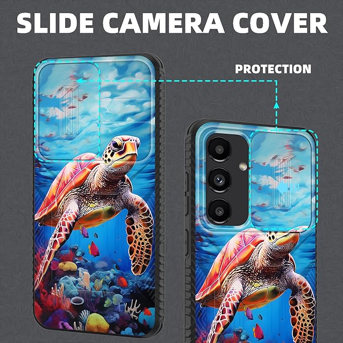 for Galaxy S24 Plus Case Built in Slide Camera Lens Cover,Heavy Duty Shockproof Protection Dual Layer Case for Samsung Galaxy S24 Plus (6.7") 2024,Sea Turtle Swimming Underwater