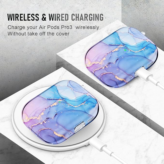 for AirPods Pro 3 Case (2025) with Cleaner Kit, Cute Soft Silicone Cover Compatible AirPods Pro 3rd Genera case with Keychain for Women Men with Keychain for Airpod Pro case(2025) Blue Marble