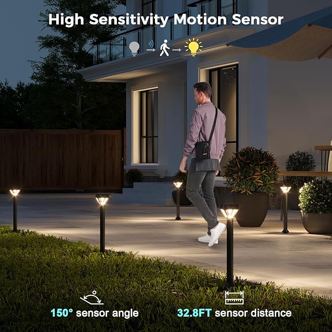 XMCOSY+ Smart Solar Lights Outdoor with Motion Sensor, 150LM APP Control RGBCW Color Changing Solar Garden Lights for Yard Pathway Landscape, Compatible with Alexa, Waterproof, 6 Pack