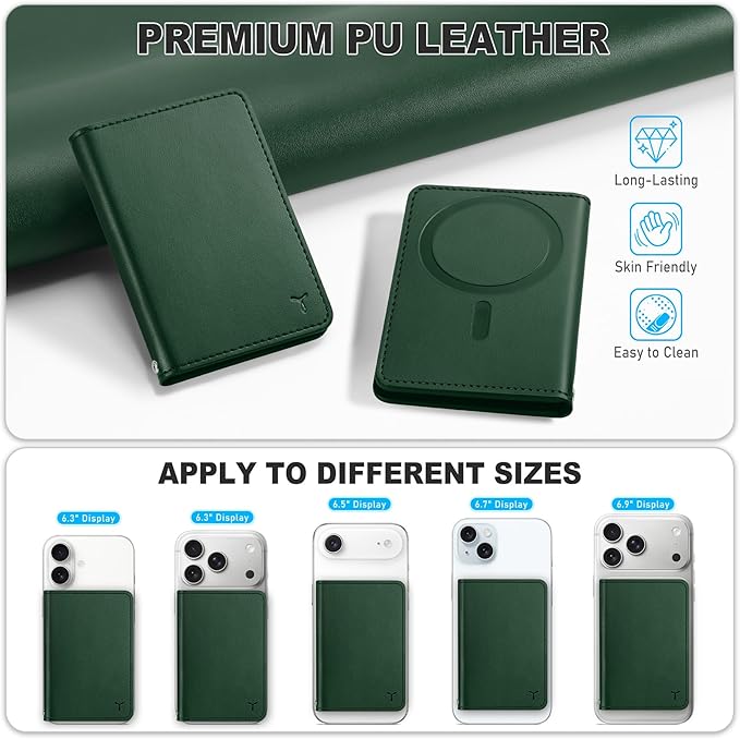 TUCCH for Magsafe Phone Wallet, RFID Blocking [6 Card Slots] [Clear ID Window] PU Leather Folio Women Men Magnetic Card Wallet for iPhone 17 16 15 14 13 12/Pro/Pro Max/Air/Plus, Evergreen