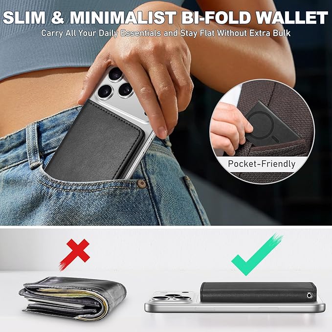 TUCCH for Magsafe Wallet with 6 Card Holders, RFID Blocking [Clear ID Window] PU Leather Men Women Folio Magnetic Phone Wallet for iPhone 17/16/15/14/13/12/Plus/Air/Pro/Pro Max Series, Black