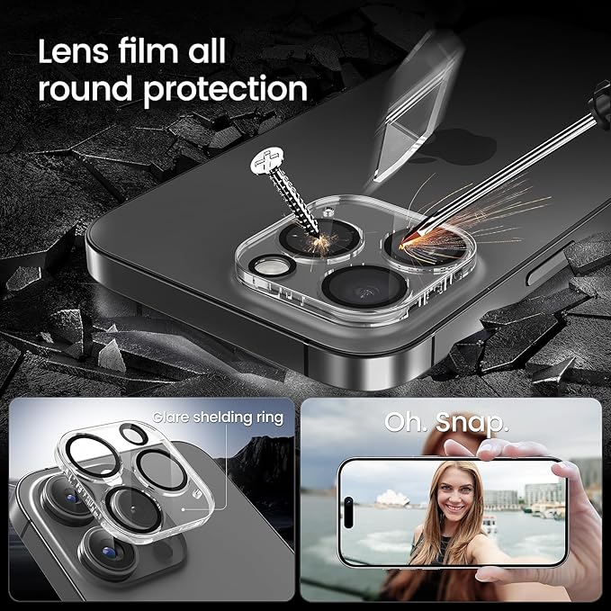 MOHAVE 2+2 Pack for iPhone 15 Pro Max Screen Protector 6.7" with Camera Lens Protector [Auto Alignment/Dust Removal] HD Clear Tempered Glass [Military Grade Shatterproof] Case Friendly