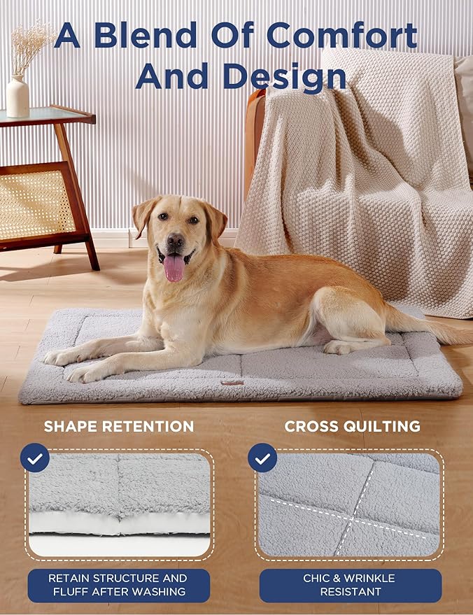 Dog Beds Crate Pad for Medium Small Dogs, Reversible & Washable Non-Slip Kennel Pet Mat, Soft Fleece and High Density Foam Cat Bed for Indoor & Outdoor Use, 29" x 21", Gray