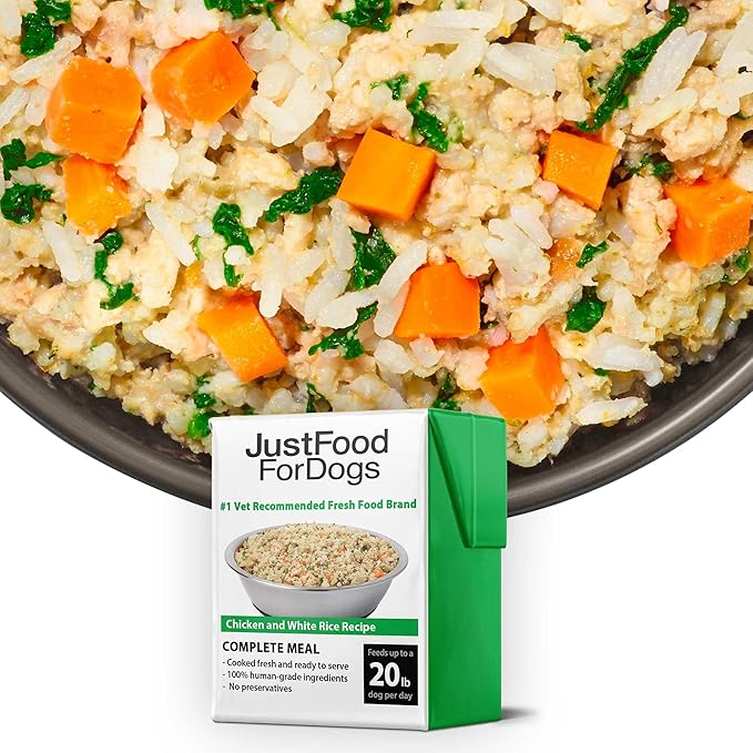JustFoodForDogs Pantry Fresh Wet Dog Food, Complete Meal or Dog Food Topper, Chicken & White Rice Human Grade Dog Food Recipe - 12.5 oz (Pack of 12)