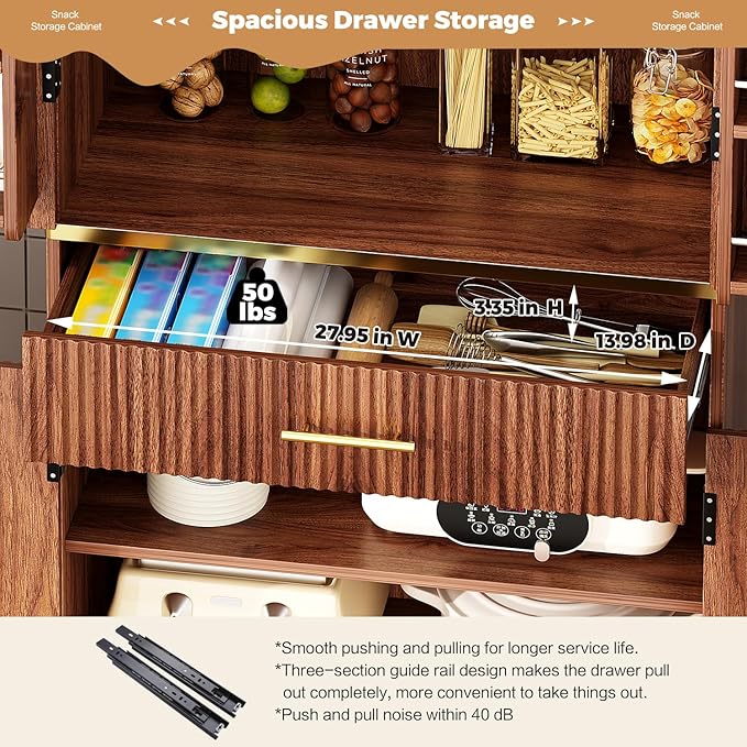 Fluted Pantry Cabinet, 71" Tall Modern Storage Cabinet with 4 Doors, Organizer, Drawer and 8 Door Shelves, Wood Cupboard for Kitchen, Dining Room, Living Room and Bathroom, Walnut