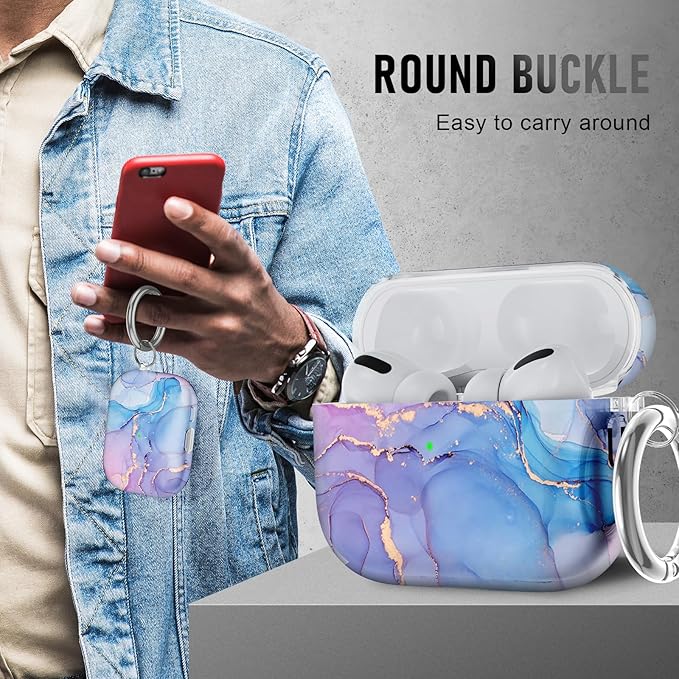 for AirPods Pro 3 Case (2025) with Cleaner Kit, Cute Soft Silicone Cover Compatible AirPods Pro 3rd Genera case with Keychain for Women Men with Keychain for Airpod Pro case(2025) Blue Marble