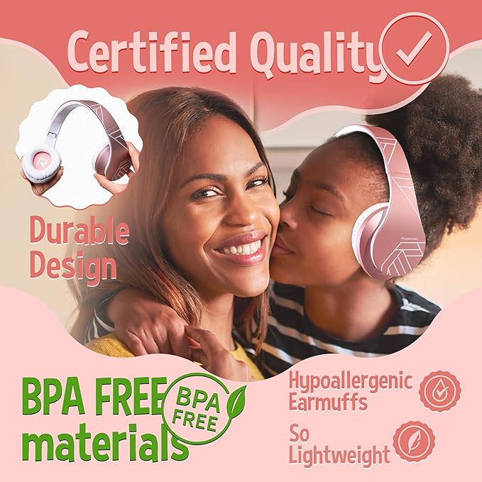 PowerLocus Kids Headphones Over-Ear, Bluetooth Wireless Headphones for Kids,with Microphone, Safe 85DB Volume Limited, Foldable with Carry Case, Audio Cable, Micro SD mode for Online Classes,PC,Phones