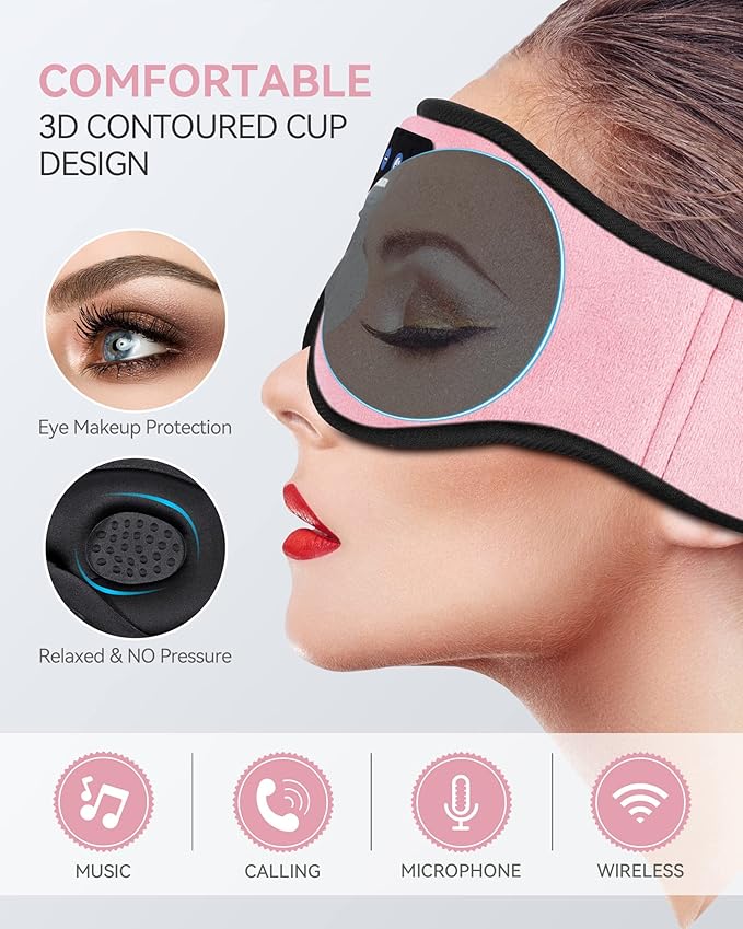 MUSICOZY Sleep Headphones 3D Bluetooth 5.4 Wireless Sleep Mask, Sleeping Headphones Music Eye Mask Earbuds for Side Sleepers, Air Travel, Meditation, Built-in Ultra Soft Thin Speakers, Pack of 2
