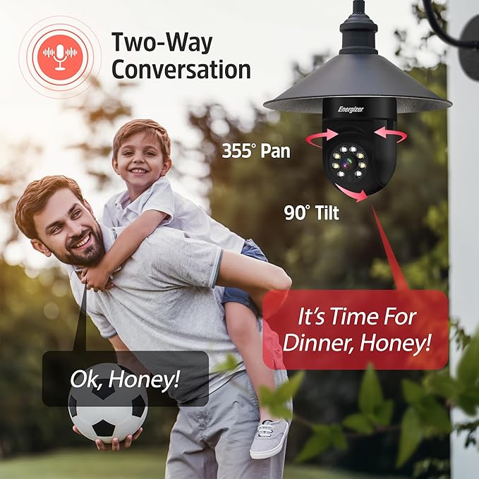 Energizer Connect Smart 1080p HD Outdoor Security Socket Camera with Siren Alarm, Remote Access, Motion Alerts, 2 Way Audio and Night Vision, 2.4GHz Wi-Fi, Black