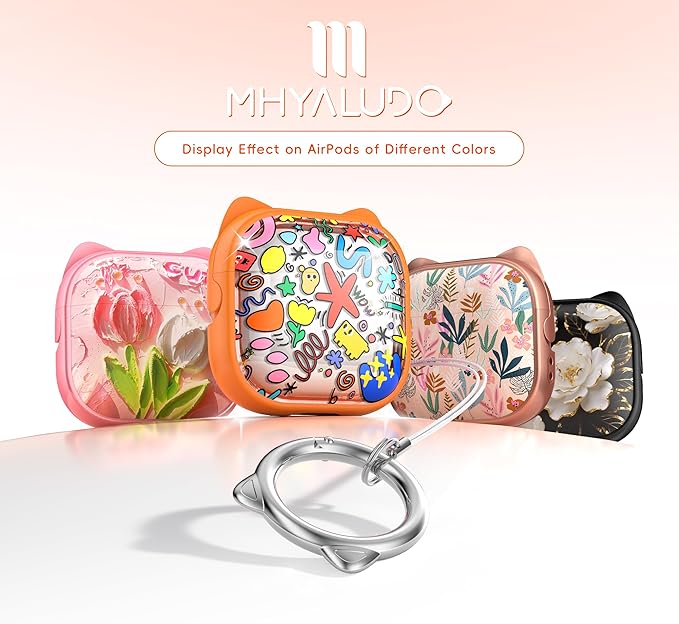 for AirPods 4 Case with Cleaning Kit, Cute Cat Ear Print Design & Cute Buckle, Inverted Phone Holder Design, Top Safe Lock Buckle Design, for Girls AirPods 4 case 2024, Orange Seaworld