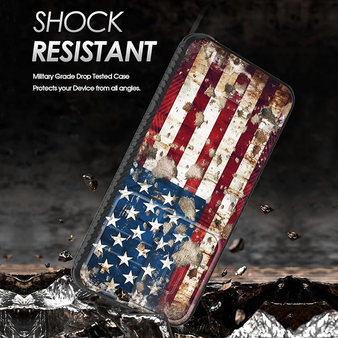for Galaxy S24 FE Case Built in Slide Camera Lens Cover,Heavy Duty Shockproof Protection Dual Layer Case for Samsung Galaxy S24 FE 5G 6.7" 2024,Rustic American Flag
