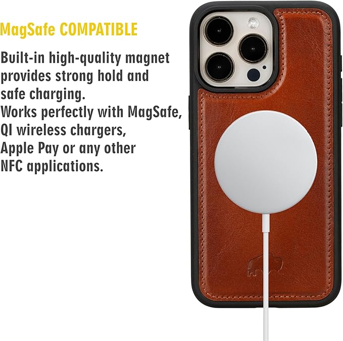 BLACKBROOK for iPhone 15 Pro Case with Card Holder, Carter Full Grain Leather, 2-in-1 Folio Flip Case for MagSafe Wireless Charging, RFID Blocking, 4 Card Slots, Compatible with iPhone 15 Pro