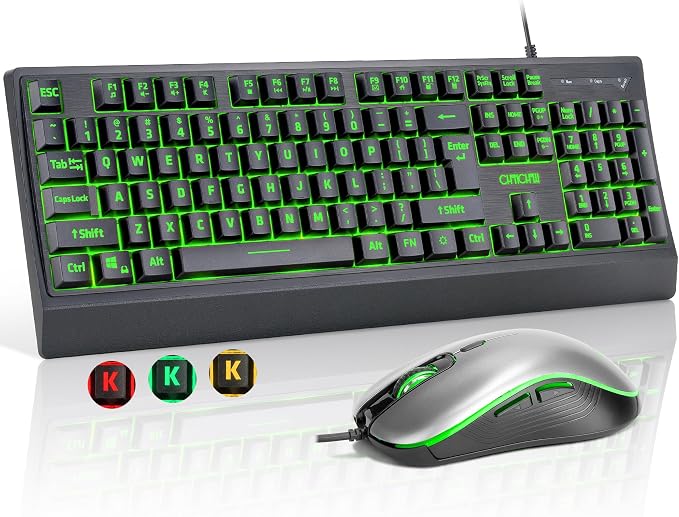 USB Wired Keyboard and Mouse Combo with Backlit, Large Print for Computer